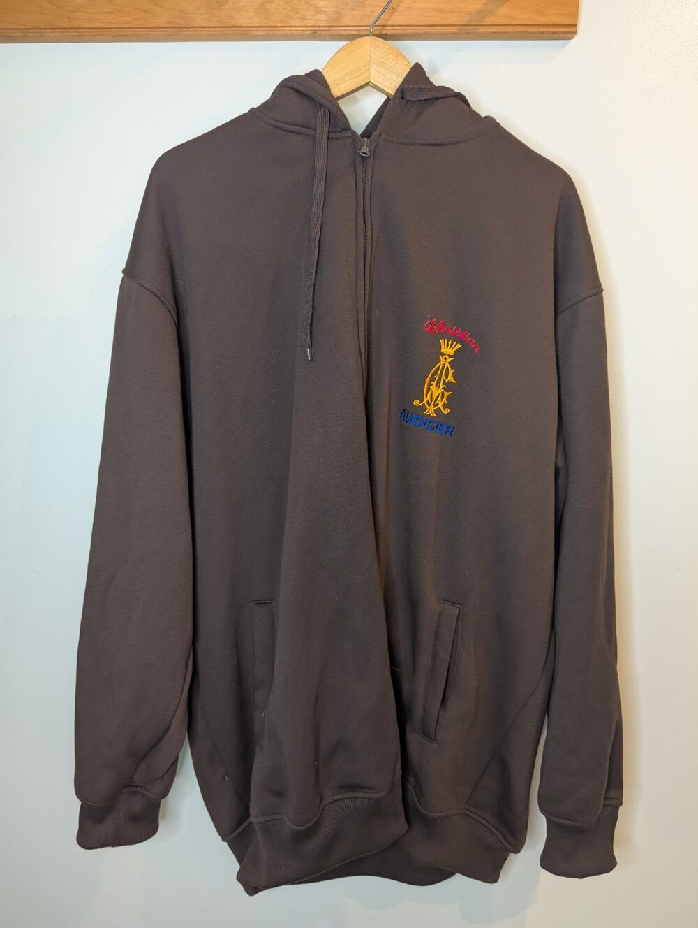 Christian Audigier Mens Brown Embroidered Crown Logo Hoodie Sweatshirt 3X Y2K